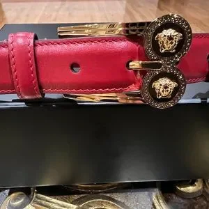 Versace Slim Smooth Red Leather Double Medusa Pendant Buckle Adjustable Belt Versace | Accessories | Versace Slim Smooth Red Leather  main image 3
